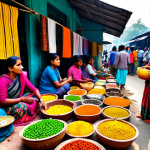 **

"A bustling local marketplace in a Bengali town, showcasing small businesses and vendors selling handicrafts, produce, and textiles.  People are interacting and shopping, creating a lively atmosphere.  Focus on vibrant colors and authentic details.  Fully clothed subjects in traditional attire.  Safe for work, appropriate content, professional photography, perfect anatomy, natural proportions, well-formed hands, proper finger count, natural body proportions, high quality."

**
