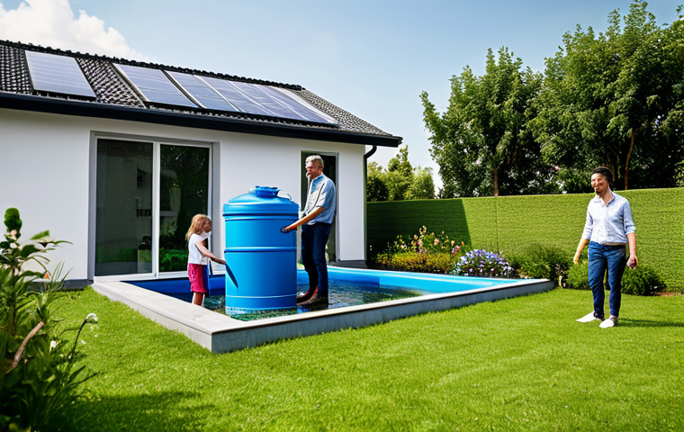 Rooftop Rainwater Harvesting**

"A family-friendly scene depicting a modern house with a rooftop rainwater harvesting system, fully clothed individuals collecting water in a large tank, lush green garden in the background, appropriate content, safe for work, perfect anatomy, natural proportions, professional photography, high quality, bright sunny day, modest attire."

**