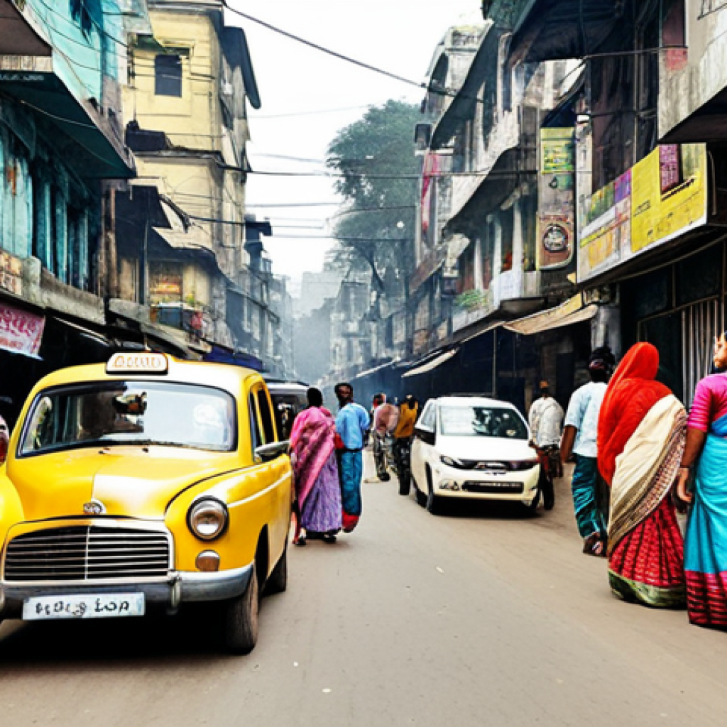 Kolkata Street Scene**

"A bustling Kolkata street scene, featuring modest shops, yellow taxis, and people in traditional, fully clothed Bengali attire, safe for work, appropriate content, professional photography, daytime, perfect anatomy, correct proportions, family-friendly, high quality."

**