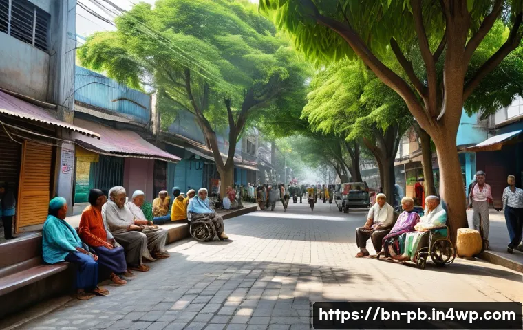 워커블 시티 디자인의 미래 전망 - A vibrant urban street scene in a Bengali city featuring wide, shaded sidewalks lined with lush gree...