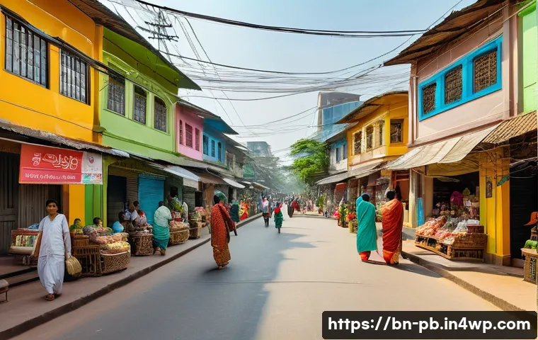 워커블 시티의 상업시설 배치 전략 - A vibrant urban commercial street scene in a Bengali neighborhood featuring wide, well-maintained si...