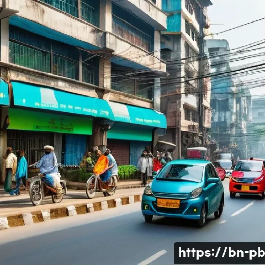 워커블 시티의 정보통신기술 활용 방안 - A vibrant urban street scene in a Bengali city featuring smart traffic management technology: multip...