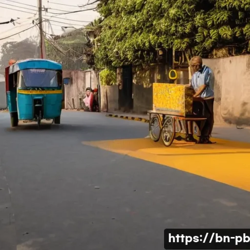 워커블 시티 디자인의 법적 기준 - ) A street-level, documentary-style scene of a compact Bengali urban neighborhood (bosti edge) at go...