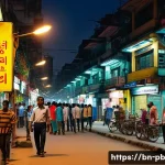 Home 22 워커블 시티에서의 안전한 야간 보행 환경 - A vibrant nighttime urban street scene in a Bengali city featuring modern LED streetlights illuminat...