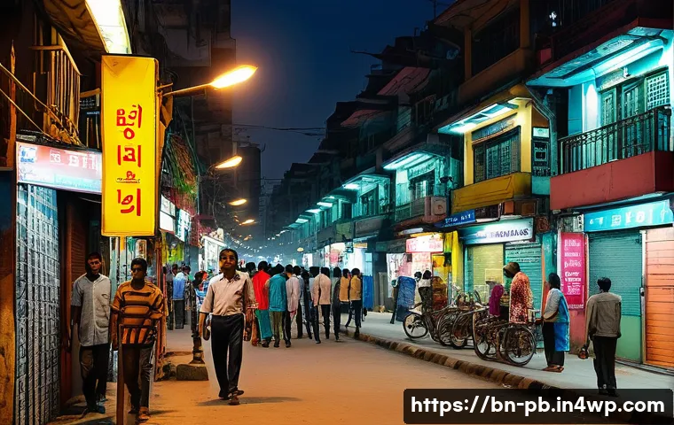 워커블 시티에서의 안전한 야간 보행 환경 - A vibrant nighttime urban street scene in a Bengali city featuring modern LED streetlights illuminat...