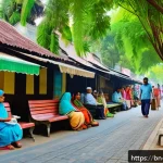 Home 21 워커블 시티 디자인을 위한 정책 제안 - A vibrant urban street scene in a Bengali city featuring a wide, well-maintained pedestrian sidewalk...