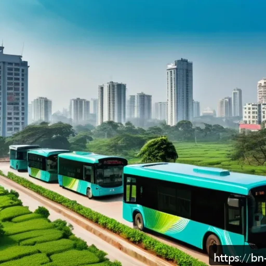 워커블 시티와 기후 변화 대응 - A vibrant smart city scene in Bangladesh featuring modern IoT sensors and digital data analytics pan...