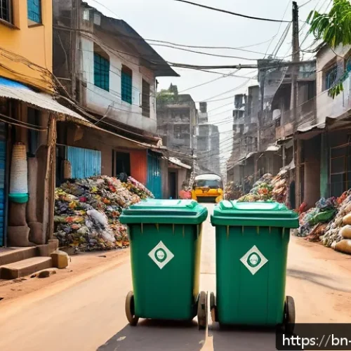 Home 30 워커블 시티의 효율적인 쓰레기 관리 방안 - A vibrant urban scene in Wakarbel City showcasing a smart waste collection