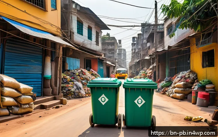 워커블 시티의 효율적인 쓰레기 관리 방안 - A vibrant urban scene in Wakarbel City showcasing a smart waste collection