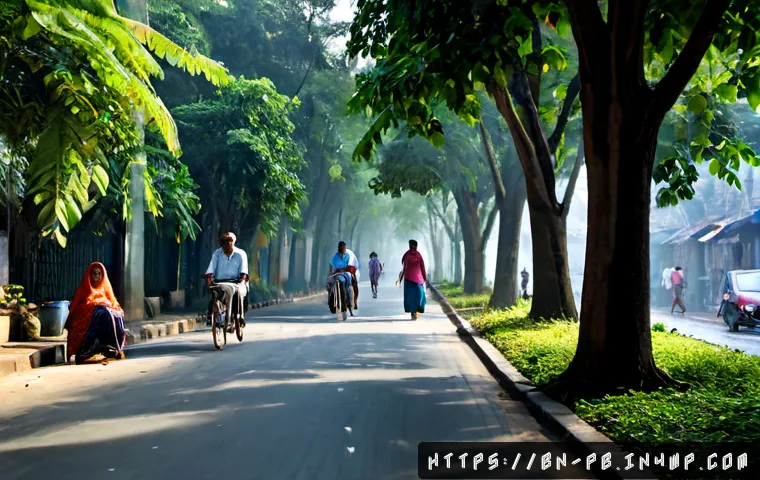 워커블 시티에서의 시민 인식 변화 - Photorealistic street scene in a walkable Dhaka neighborhood at early morning, Bengali residents of ...