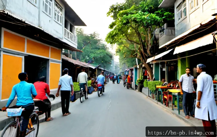 Home 17 워커블 시티에서의 공간 활용 사례 - Photorealistic walkable neighborhood in Dhaka, Bangladesh, showing efficient mixed-use urban space: ...